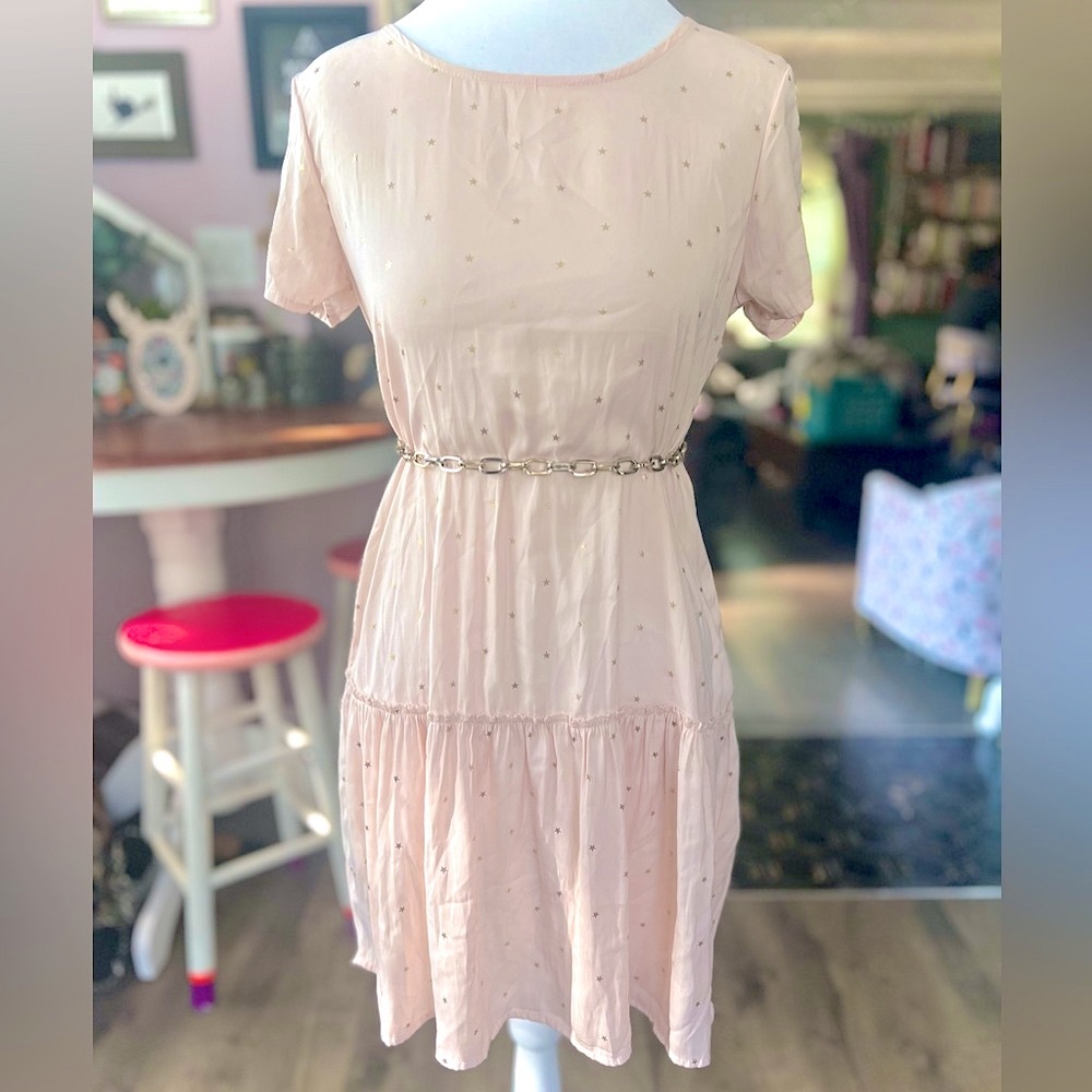 Aerie Pink & Gold Star Print Slip Dress